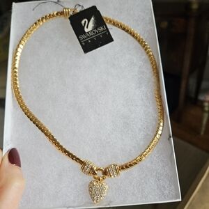 NWT Swarovski Savvy Vintage Crystal Gold Tone Heart Pendant 16" Necklace